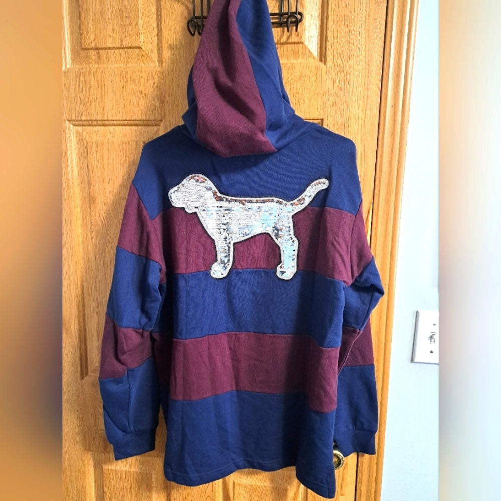 PINK Victoria's Secret Hooded Long Sleeve Quarter Zip With Bling - Picture 2 of 4